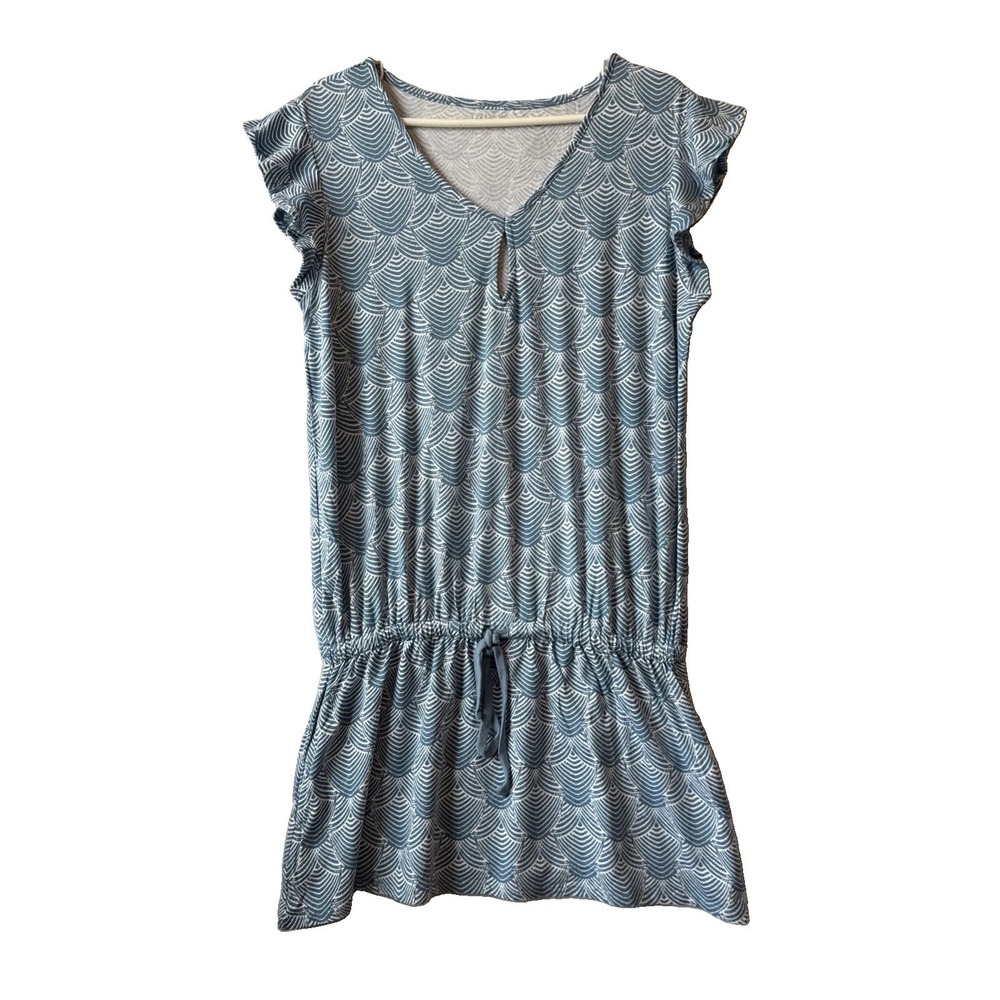 Jockey SoftTouch Drawstring Sleepshirt Tunic Dress M Blue Pockets Nautical Coast